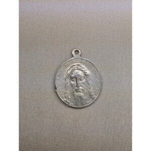 Vintage Jesus Catholic Medal Pendant, Sacred Heart Religious Charm, Christian